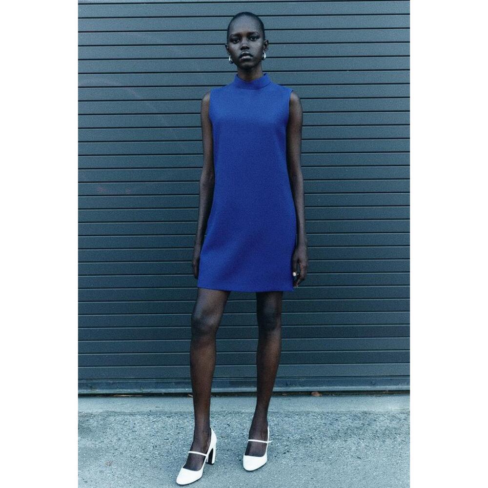 ZARA Women's ZW Collection Sleeveless Short Dress Size M In Bluish - Picture 3 of 14